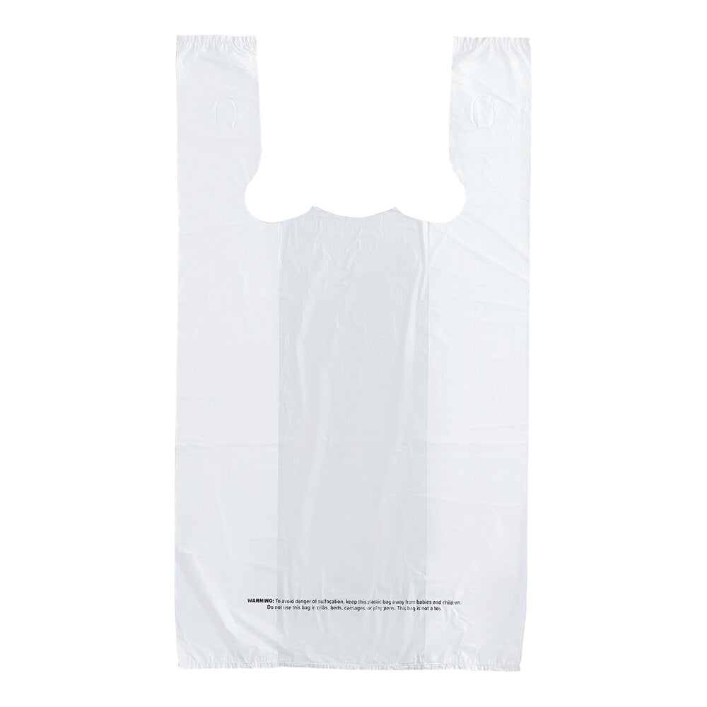 White Plastic T-Shirt Bags with Handles — 1/6 Size, Standard-Duty (Case of 1,000)