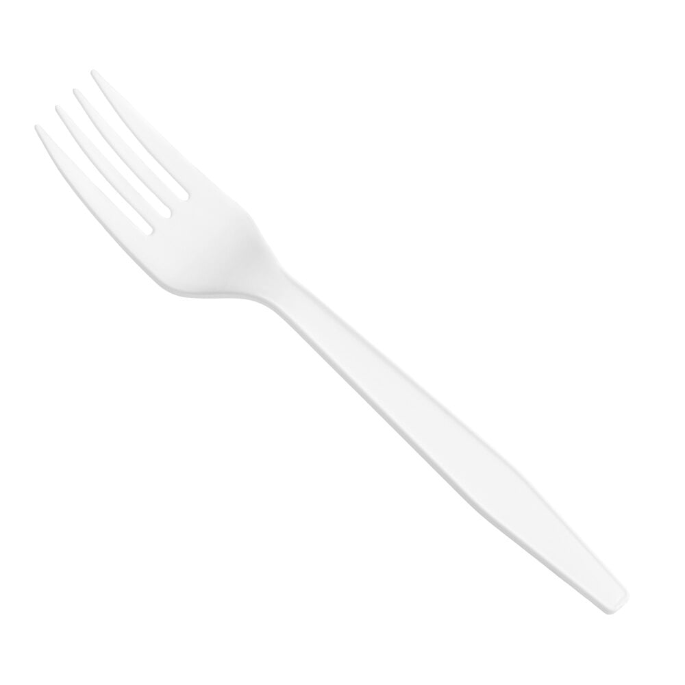 White Heavy Weight Plastic Forks — 6.8", Polypropylene (Case of 1,000)