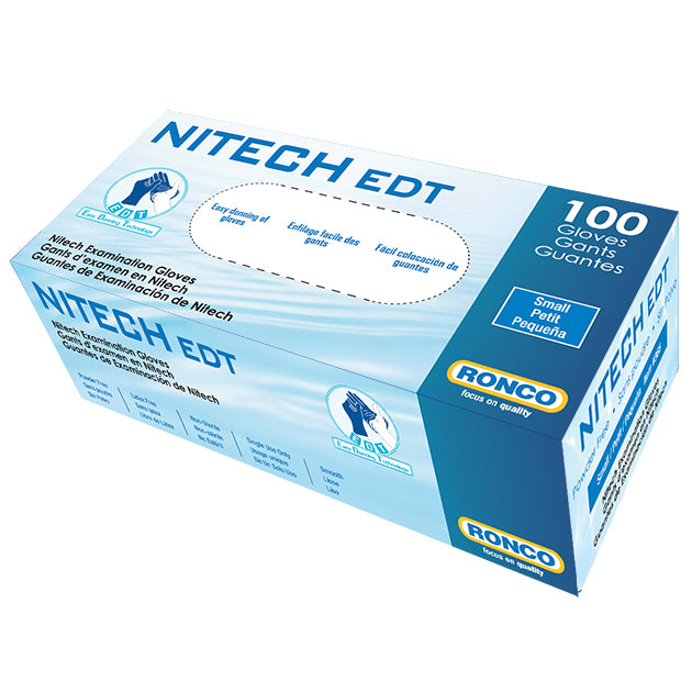 RONCO NITECH EDT Blue Examination Gloves — X-Large, 5 Mil, Powder-Free (Case of 1,000)