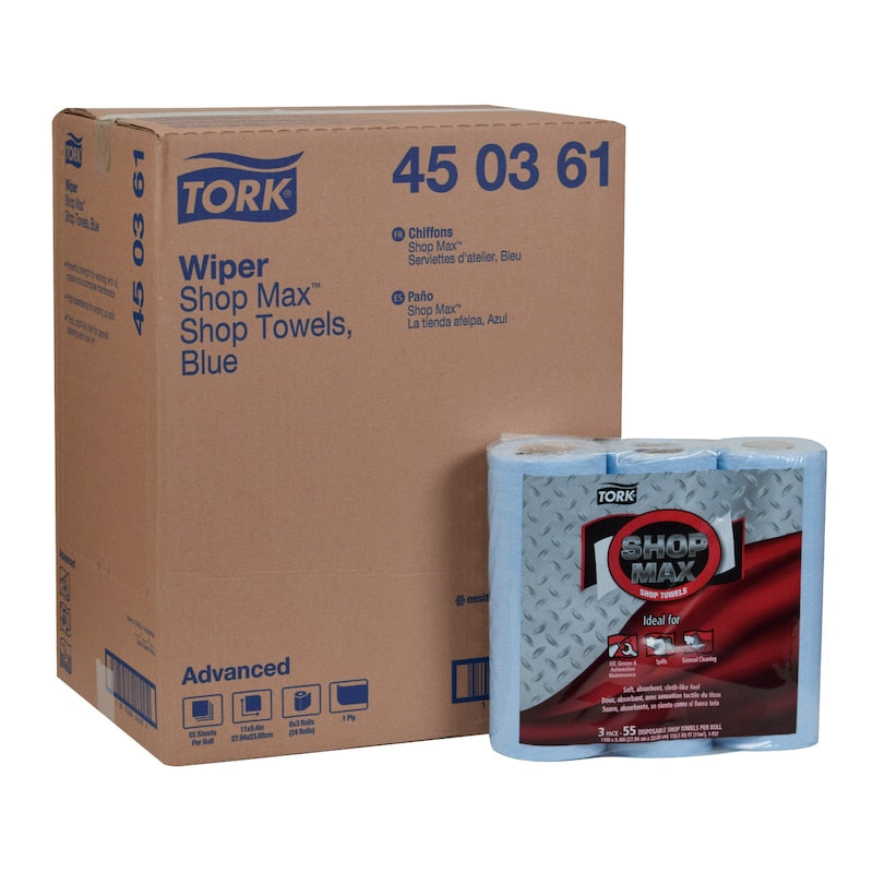 Tork Advanced ShopMax Wiper 450 Shop Towels — Blue, 55-Sheet Roll (24 Rolls/Case)