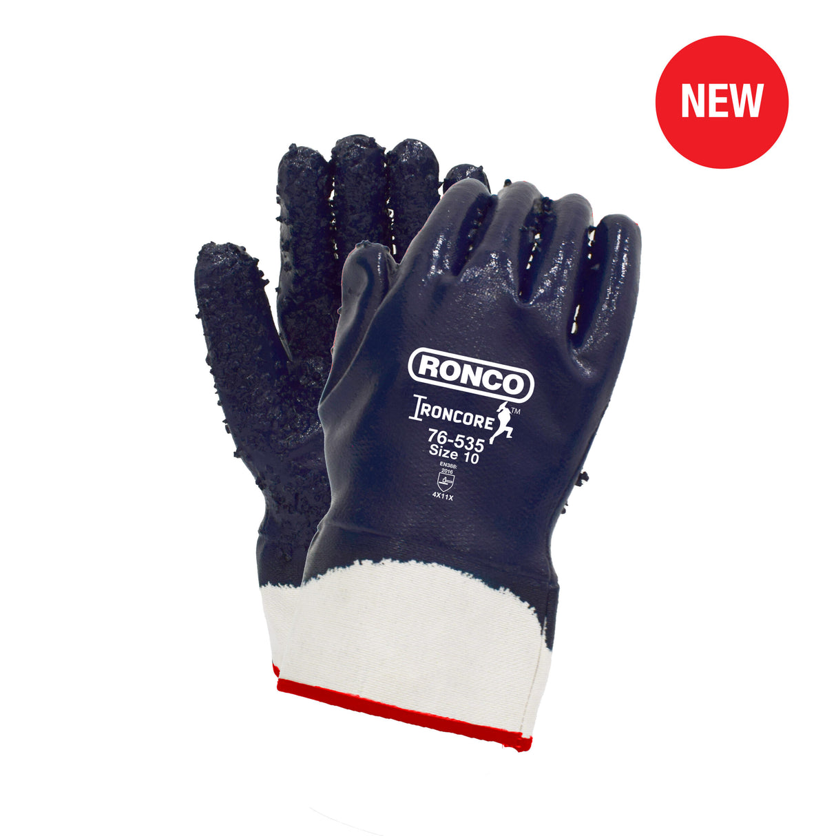 RONCO IronCore Full Nitrile-Coated Gloves — X-Large, Rough Grip, Blue (Case of 72 Pairs)