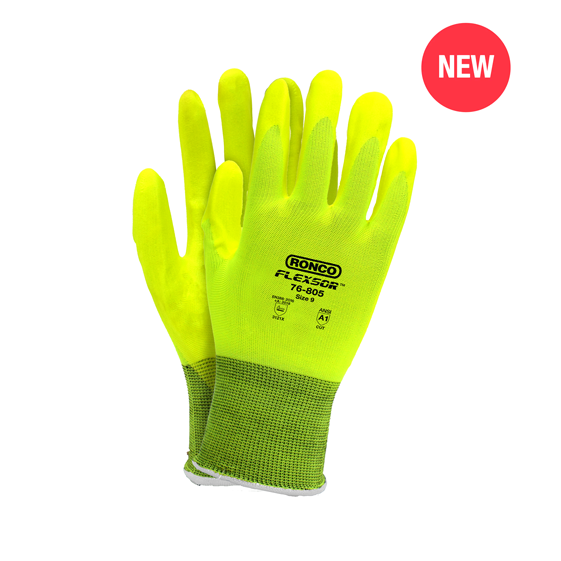 RONCO Flexsor 76-805 Hi-Viz Micro-Foam Nitrile Palm Gloves — Large