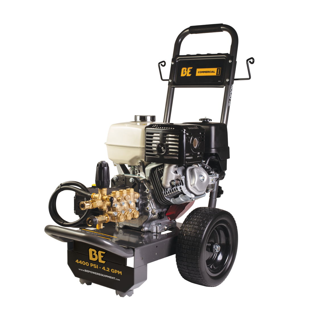 BE B4213HGS Cold-Water Gas Direct-Drive Pressure Washer - 4200 PSI, 4.2 GPM, Honda GX390, General EZ4040G triplex pump w
