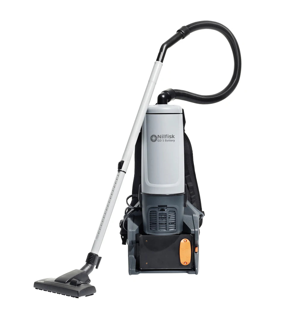 Nilfisk GD 5 Battery Backpack HEPA Vacuum 41600874 — cordless, 36V Li-ion, up to 60 min, 1.3 gal