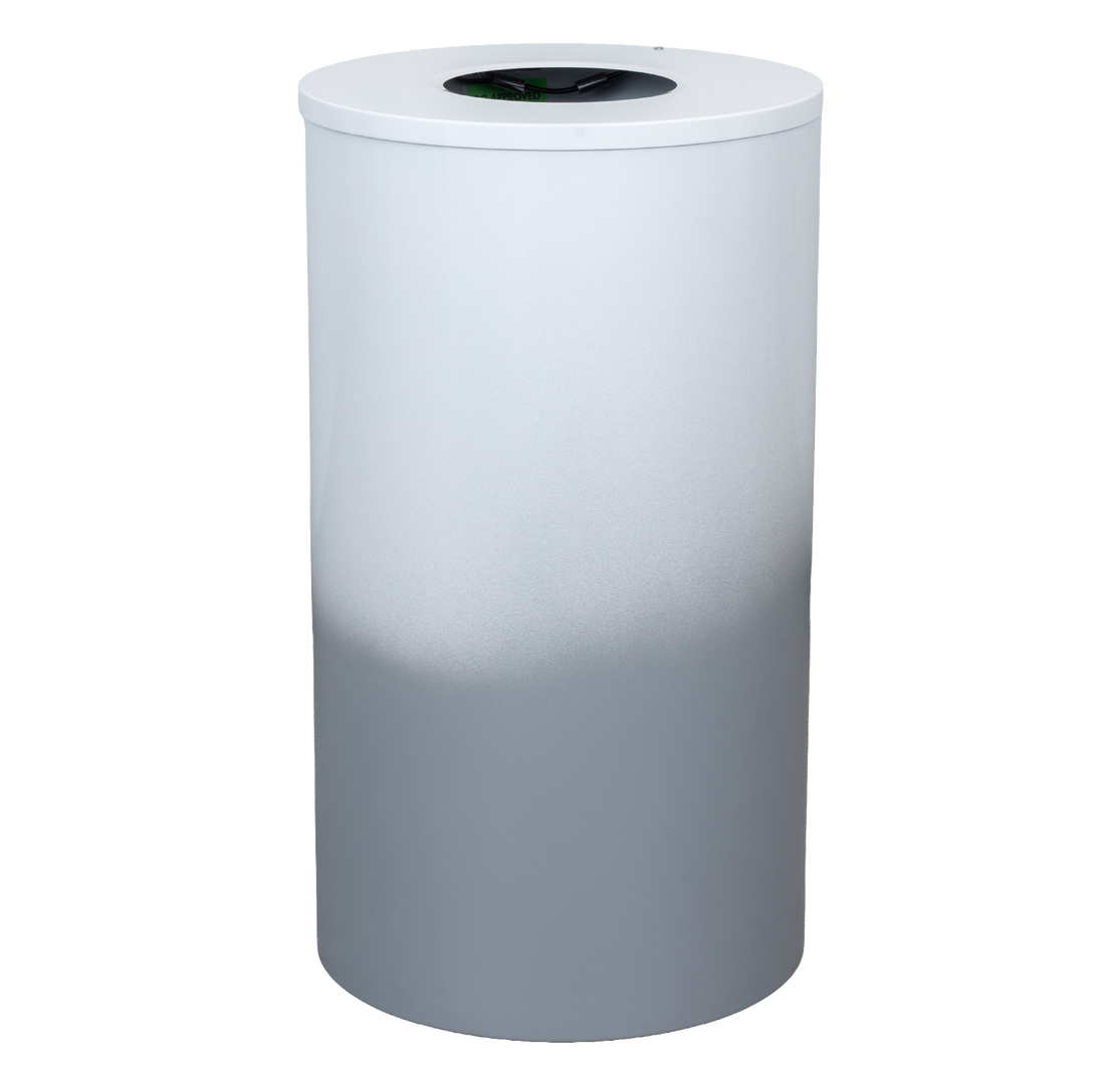 Ex-Cell Kaiser Transitions Series 33 Gal Indoor Trash Receptacle, White and hammered grey gloss TR-33 SMOKE