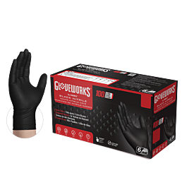 GloveWorks Heavy-Duty Industrial Black Nitrile Gloves — Medium, 6 Mil (Box of 100)