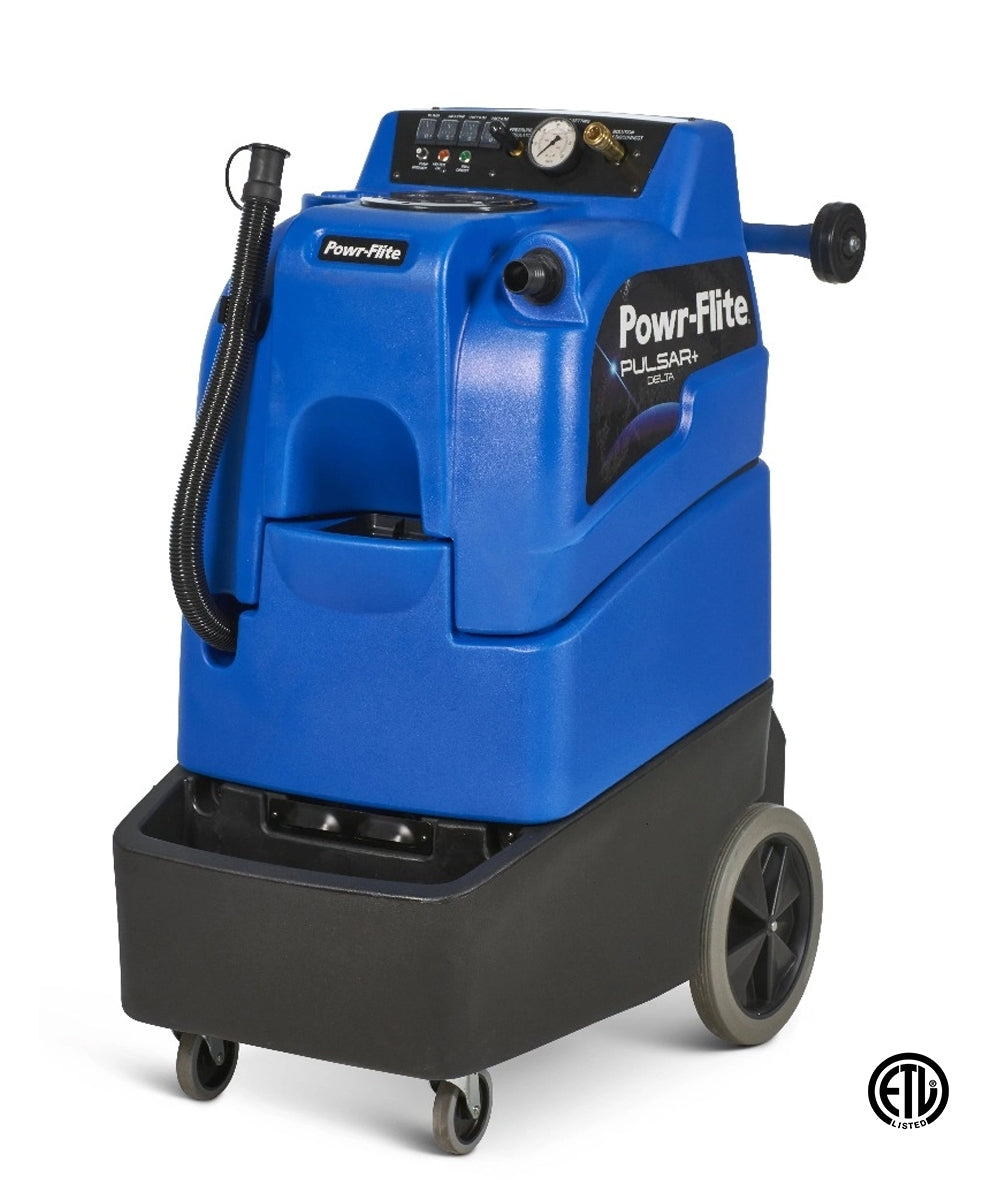 Powr-Flite Pulsar Delta+ PE310-G15-U Heated Carpet Extractor — 15 gal, 50-500 PSI, Dual-Element Heat, Dual Airwatt Vac