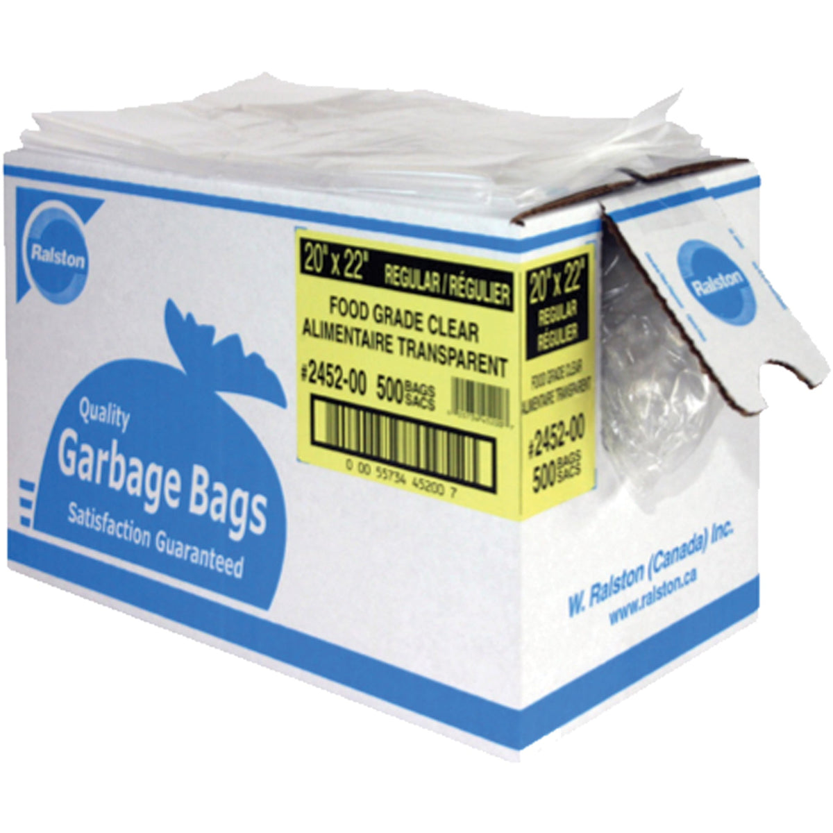 Ralston Food-Grade Garbage Bags, X-Strong, 35" W x 50" L, 0.92 mils, Clear