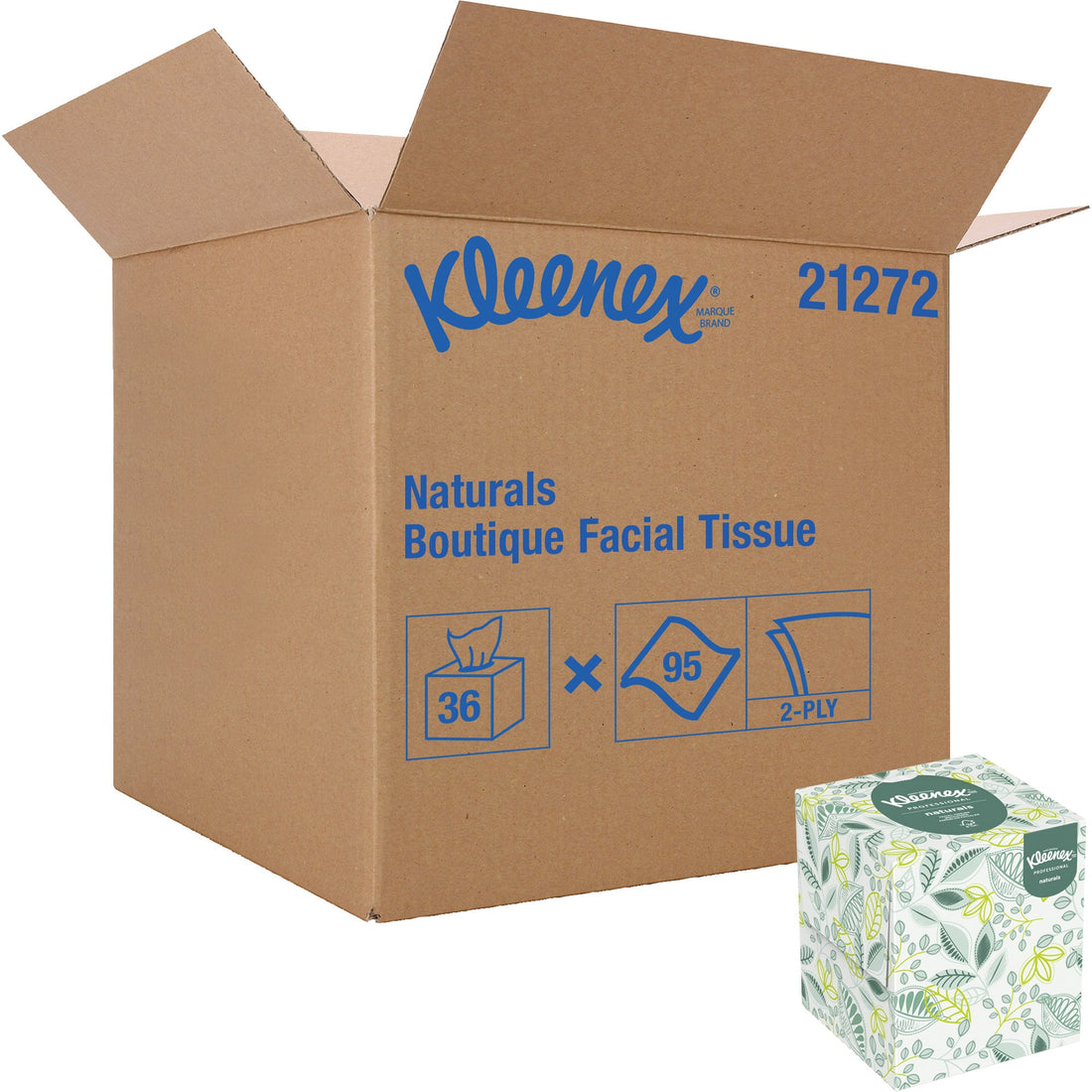 Kimberly-Clark Kleenex® Naturals Boutique* Facial Tissue, 2 Ply, 7.8" L x 8.3" W, 95 Sheets/Box