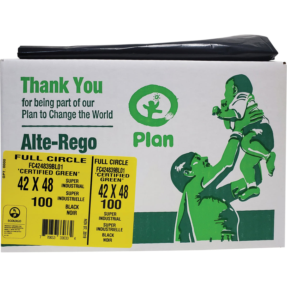 Alte-Rego Full Circle Super Industrial Garbage Bags, Biodegradable, X-Strong, 48" L x 42" W, 1.5 mils Thick