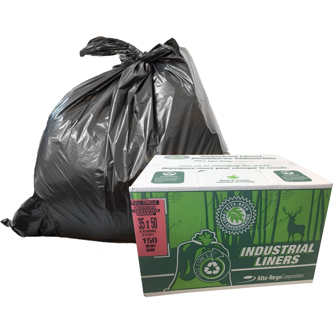 Alte-Rego EcoLogo® Garbage Bags, X-Strong, 48" W x 60" L, Clear, 246.05 L (65 Gal.) Capacity
