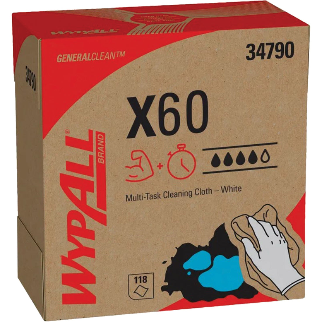 Kimberly-Clark WypAll® X60 Wipers, All-Purpose, 16-3/4" L x 8-3/8" W