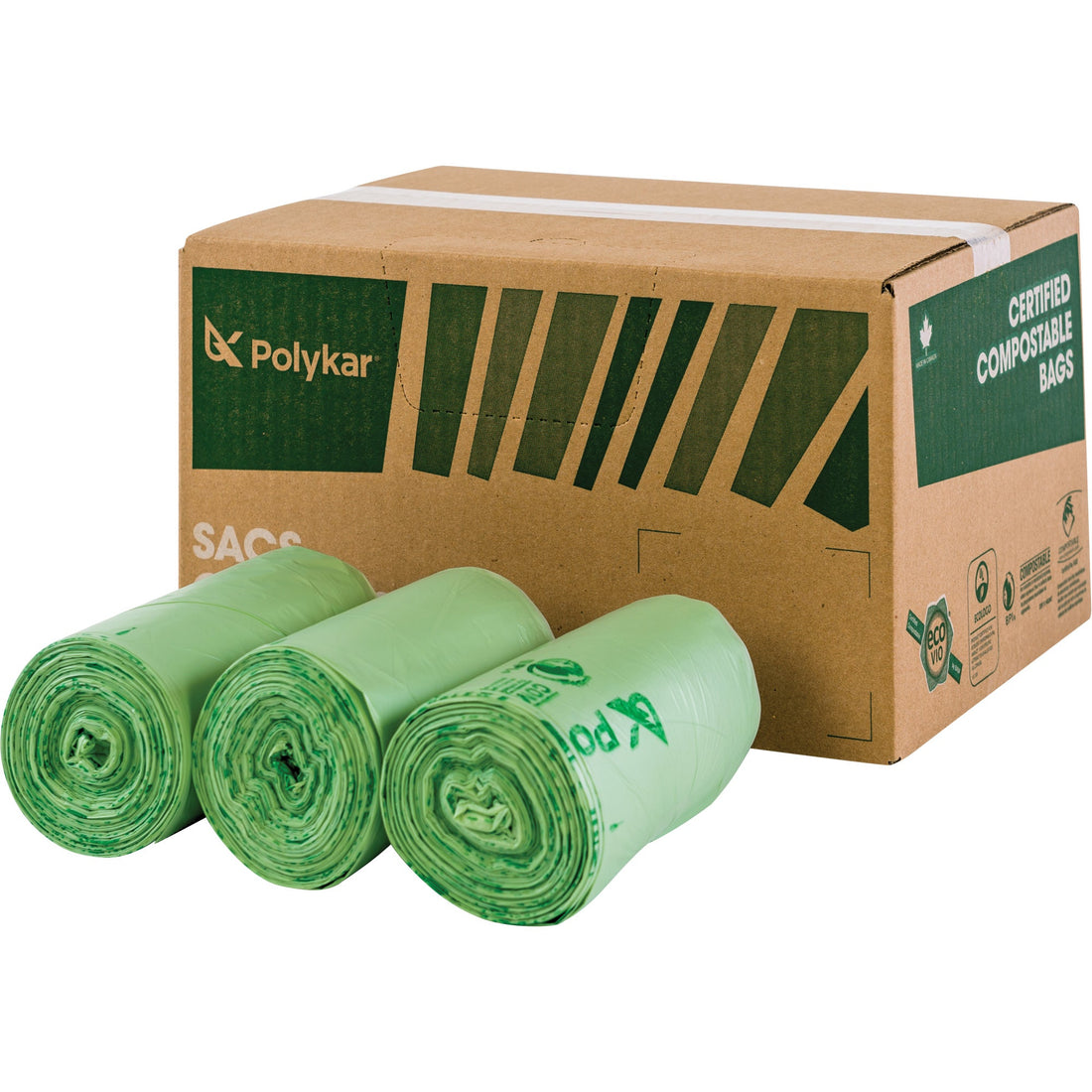 Polykar Certified Compostable Bags, Regular, 48" L x 42" W, Clear, 242 L (55 Gal.) Capacity