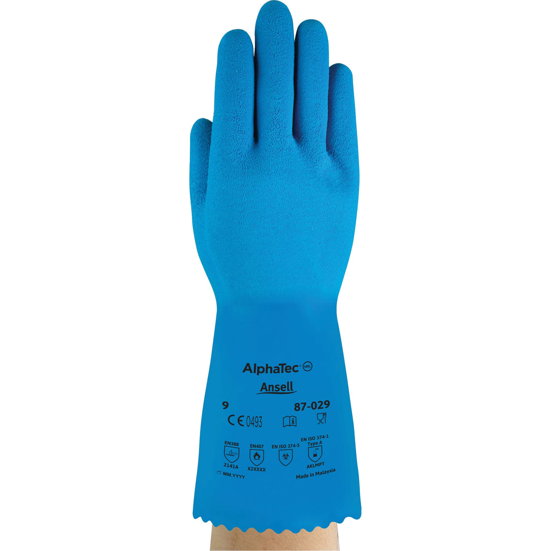 Ansell AlphaTec 87-029 Gloves, Rubber Latex, Nylon Inner Lining, 50-mil