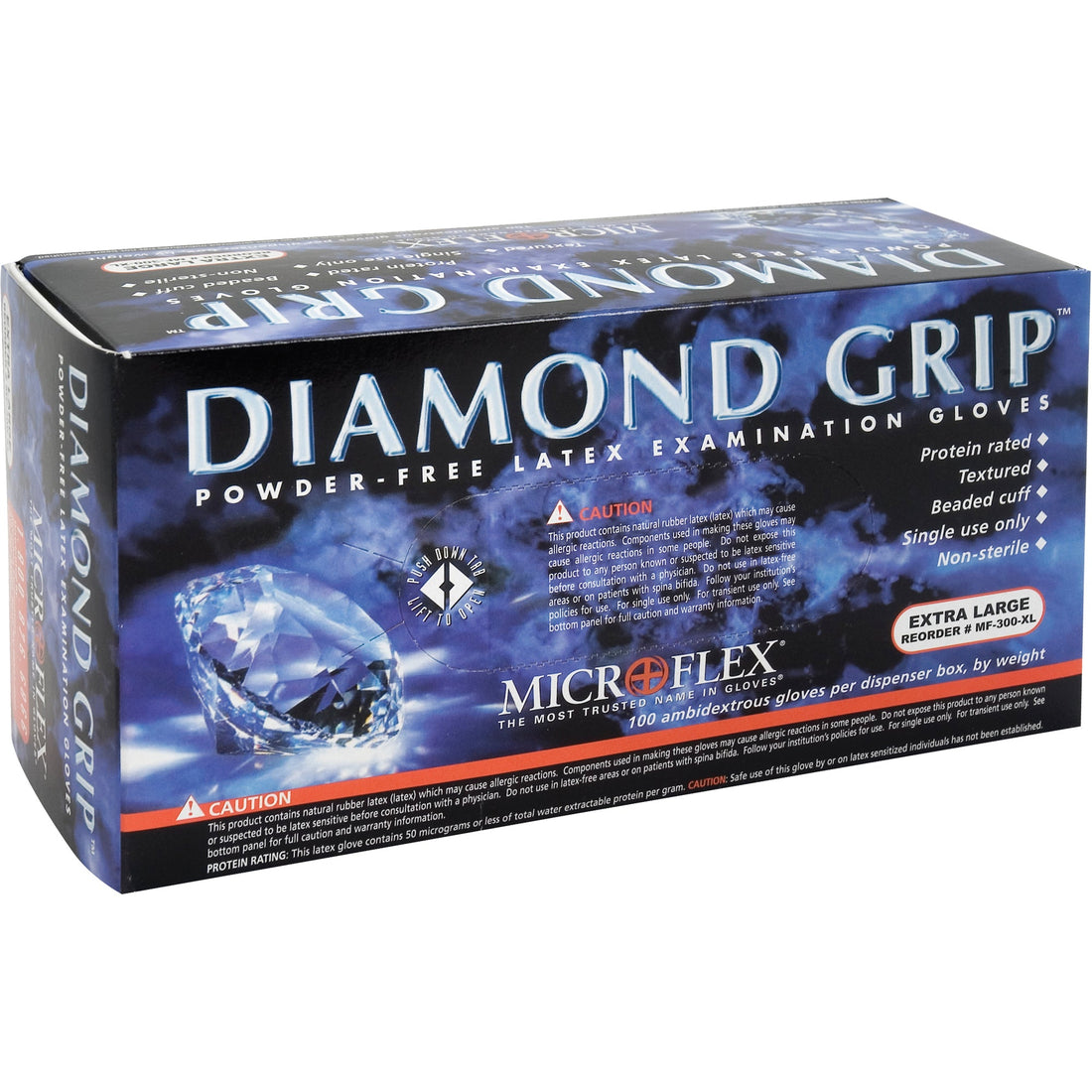Microflex Diamond Grip Examination Gloves, Latex, 8-mil, Powder-Free, Natural, Class 2