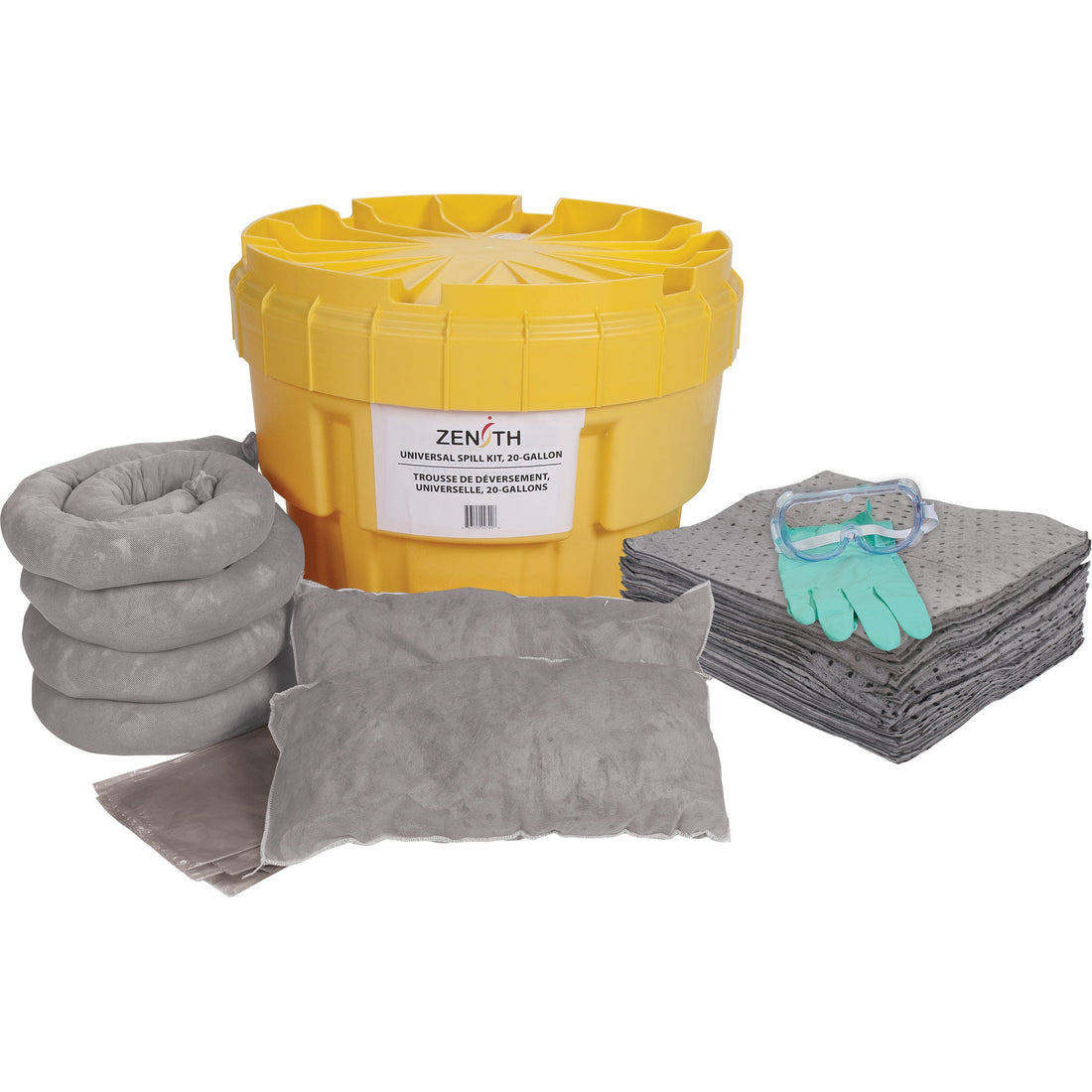 Zenith Large-Capacity Spill Kit, Universal, Overpack/Salvage Drum, 20 US gal. Absorbancy