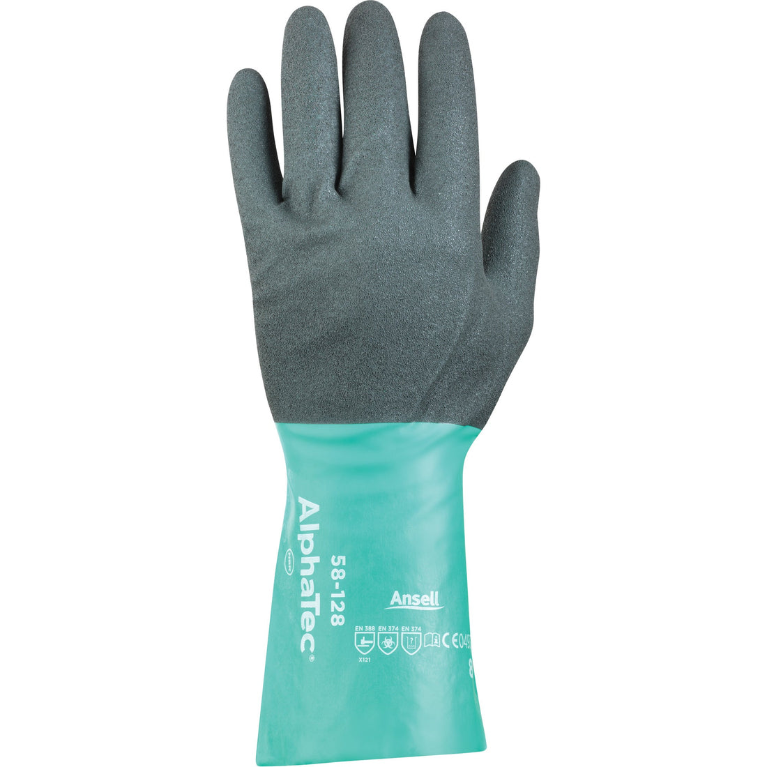 Ansell AlphaTec 58-128 Chemical-Resistant Gloves, 13" L, Nitrile, Nylon Inner Lining, 7-mil