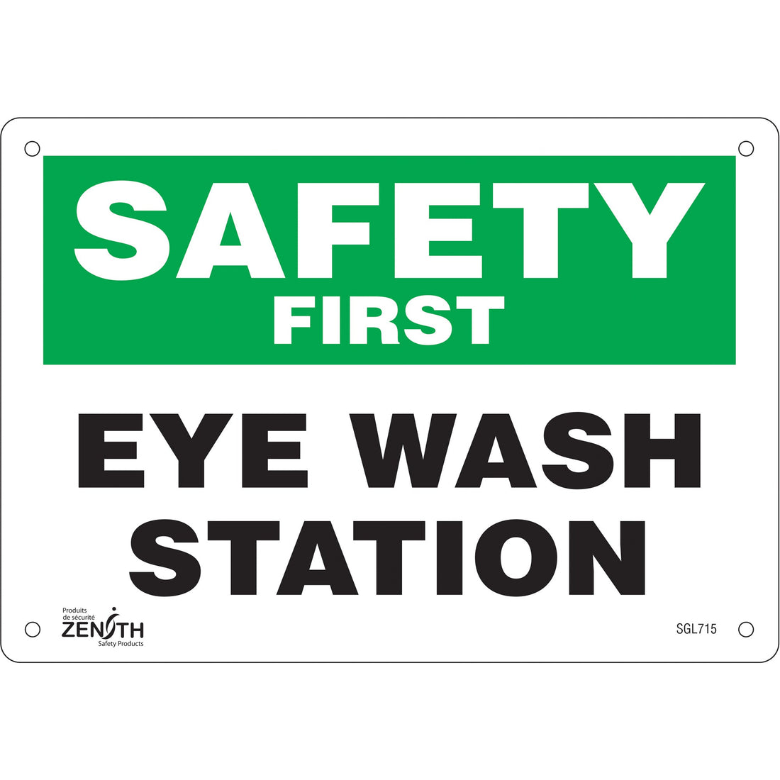 Zenith "Eye Wash Station" Sign, 7" x 10", Aluminum, English