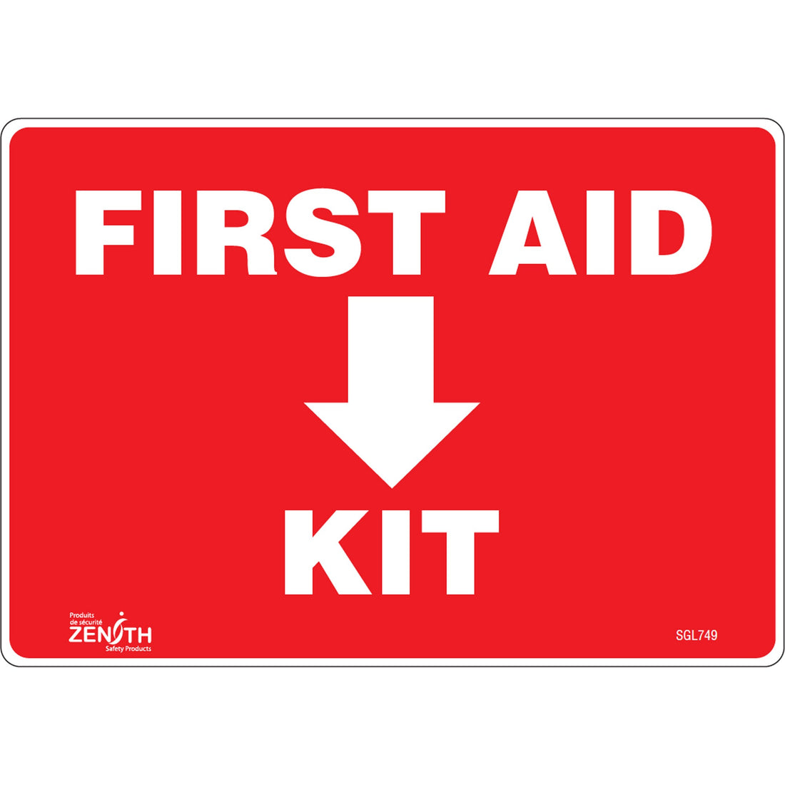 Zenith "First Aid Kit" Sign, Vinyl, English with Pictogram