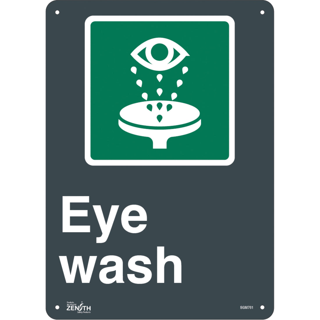 Zenith "Eye Wash" Sign, 14" x 10", Plastic, English with Pictogram