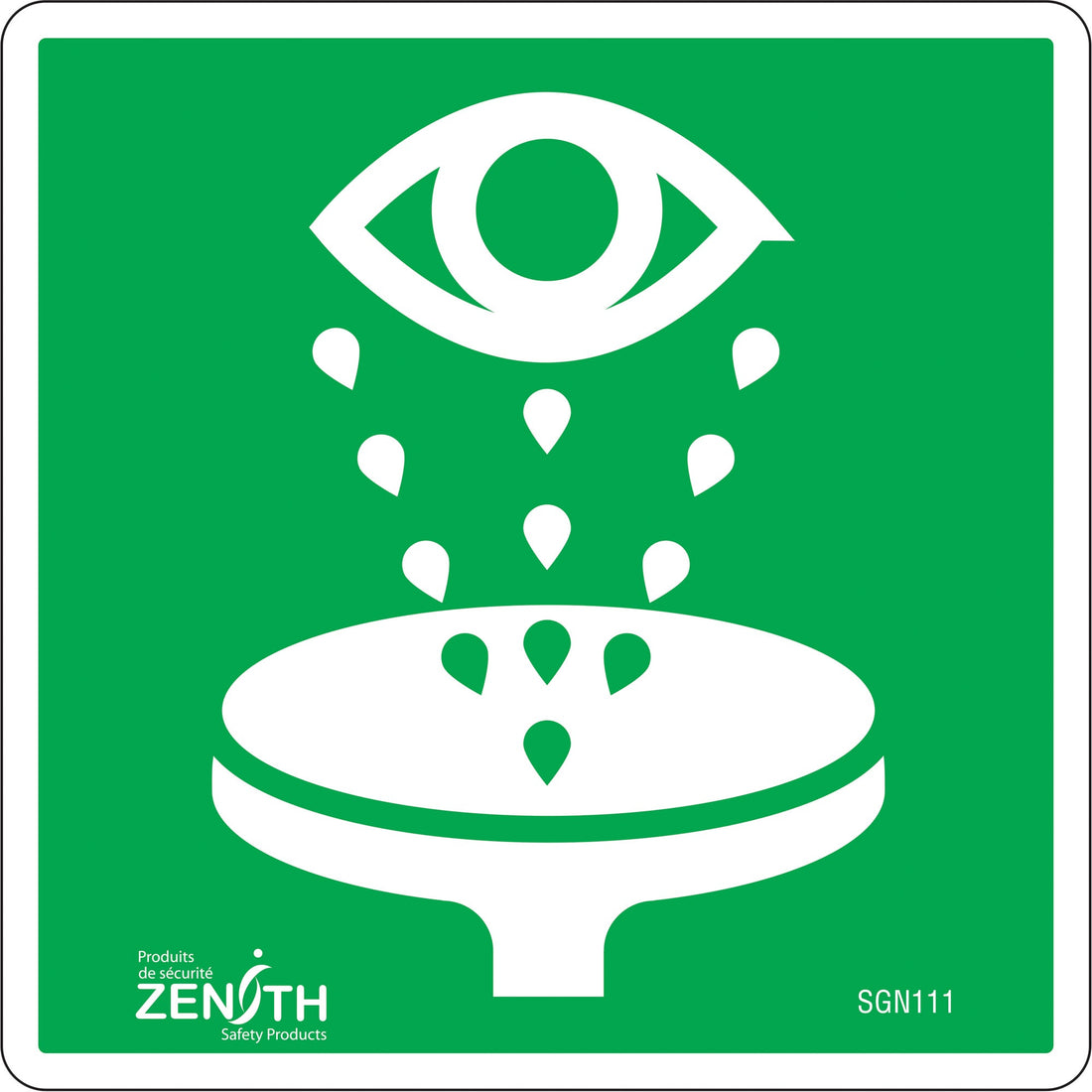 Zenith Eye Wash CSA Standard Safety Sign, Vinyl, Pictogram