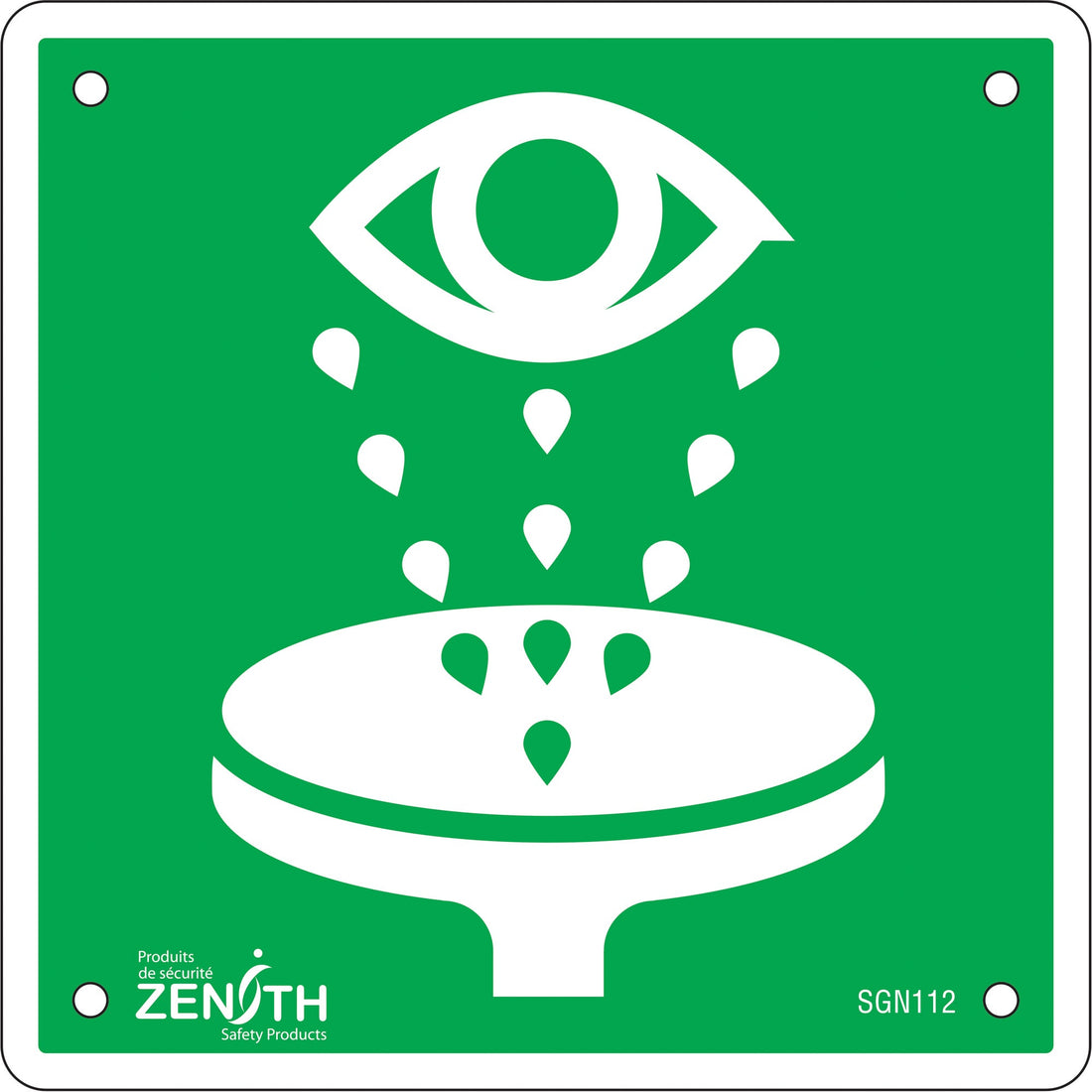 Zenith Eye Wash CSA Standard Safety Sign, Plastic, Pictogram