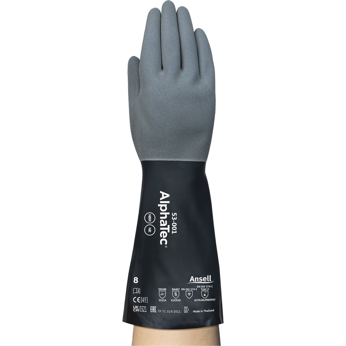 Ansell AlphaTec Chemical-Resistant Gloves, 13" L, Neoprene/Nitrile, Nylon Inner Lining, 17-mil