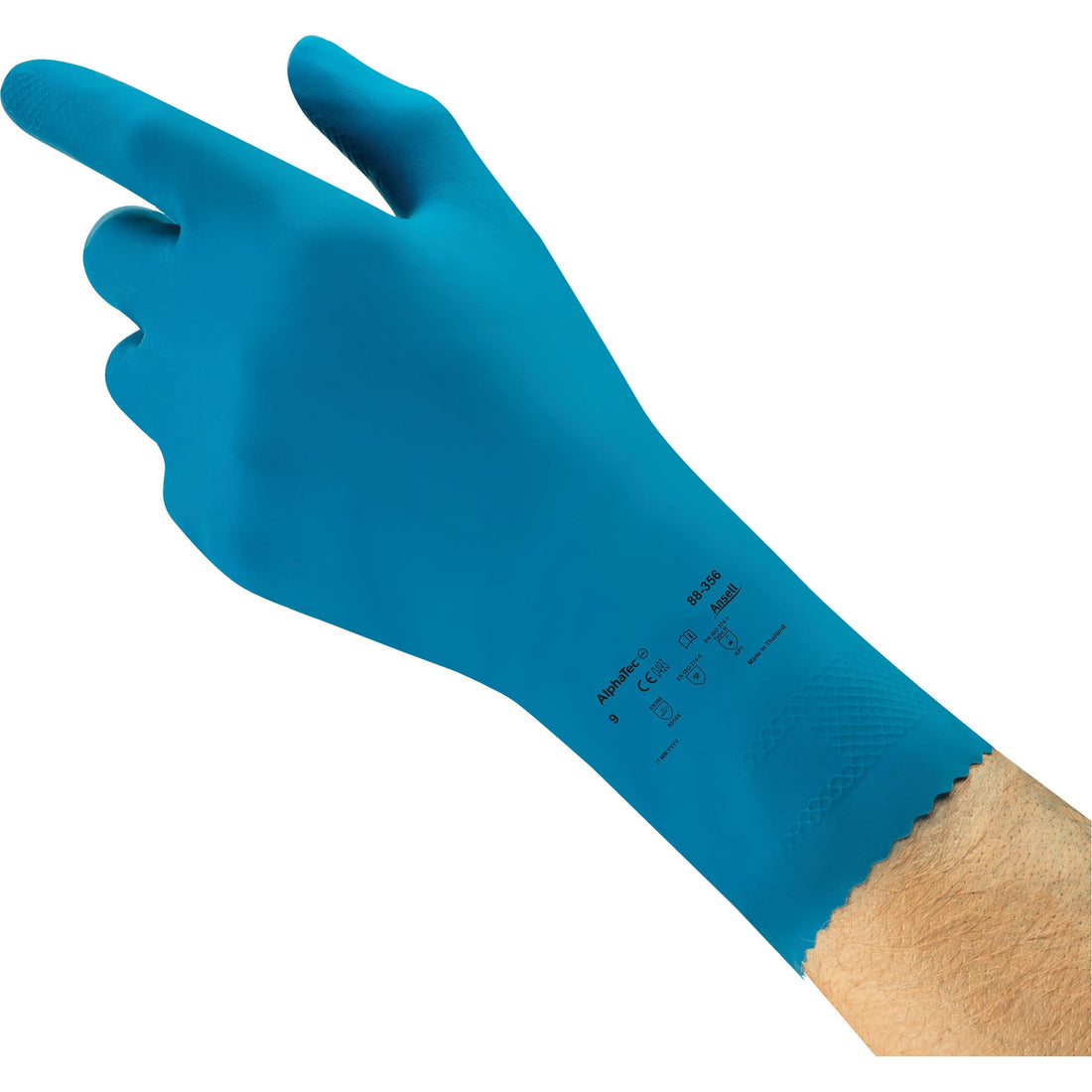 Ansell AlphaTec 88-356 Chemical-Resistant Food-Processing Gloves, 12" L, Rubber Latex, 17-mil