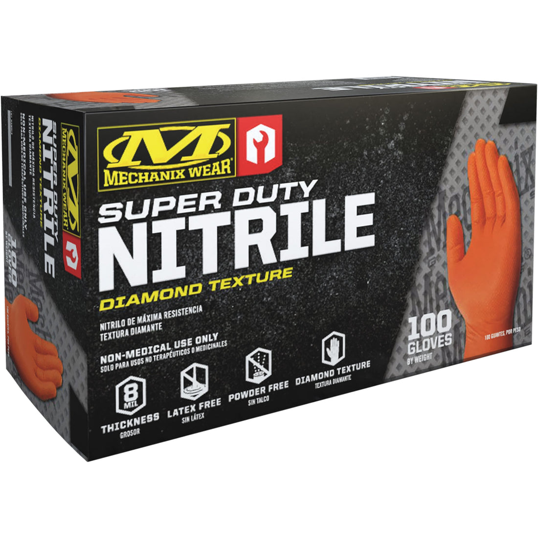 Mechanix Wear Super Duty Disposable Gloves, Nitrile, 8-mil, Powder-Free, Orange