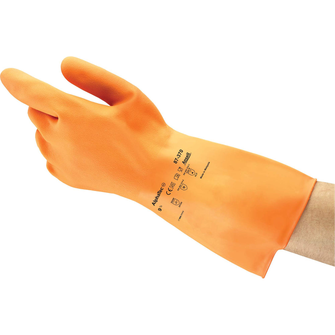 Ansell ALPHATEC 87-320 Gloves, 11.8" L, Rubber Latex, Flock-Lined Inner Lining, 18-mil