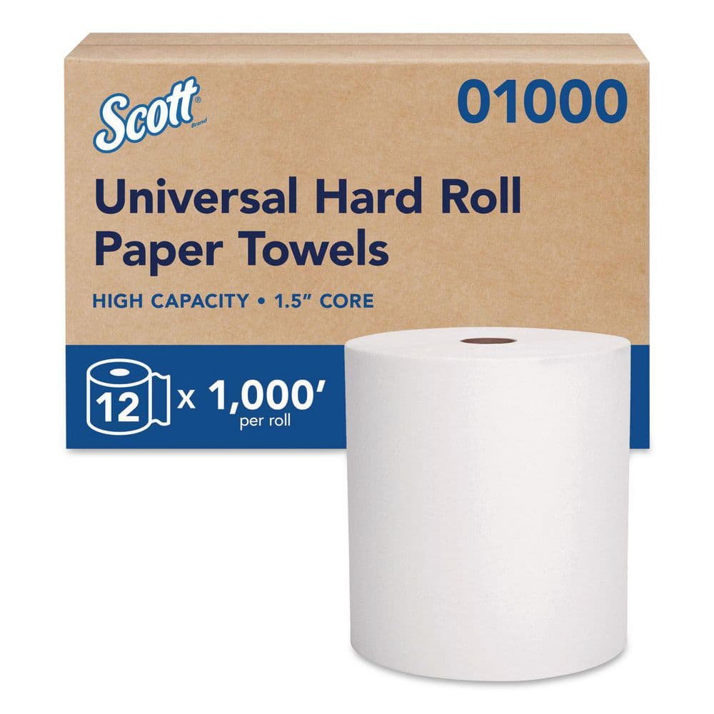 Scott Essential High-Capacity Hard Roll Paper Towels — White, 8" x 1000' (12 Rolls/Case)