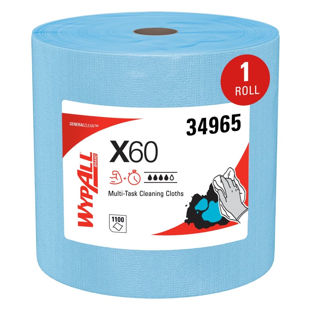 WypAll X60 Reinforced Wipers — Blue Jumbo Roll, 12.5" x 13.4", 1,100 Sheets (Case)