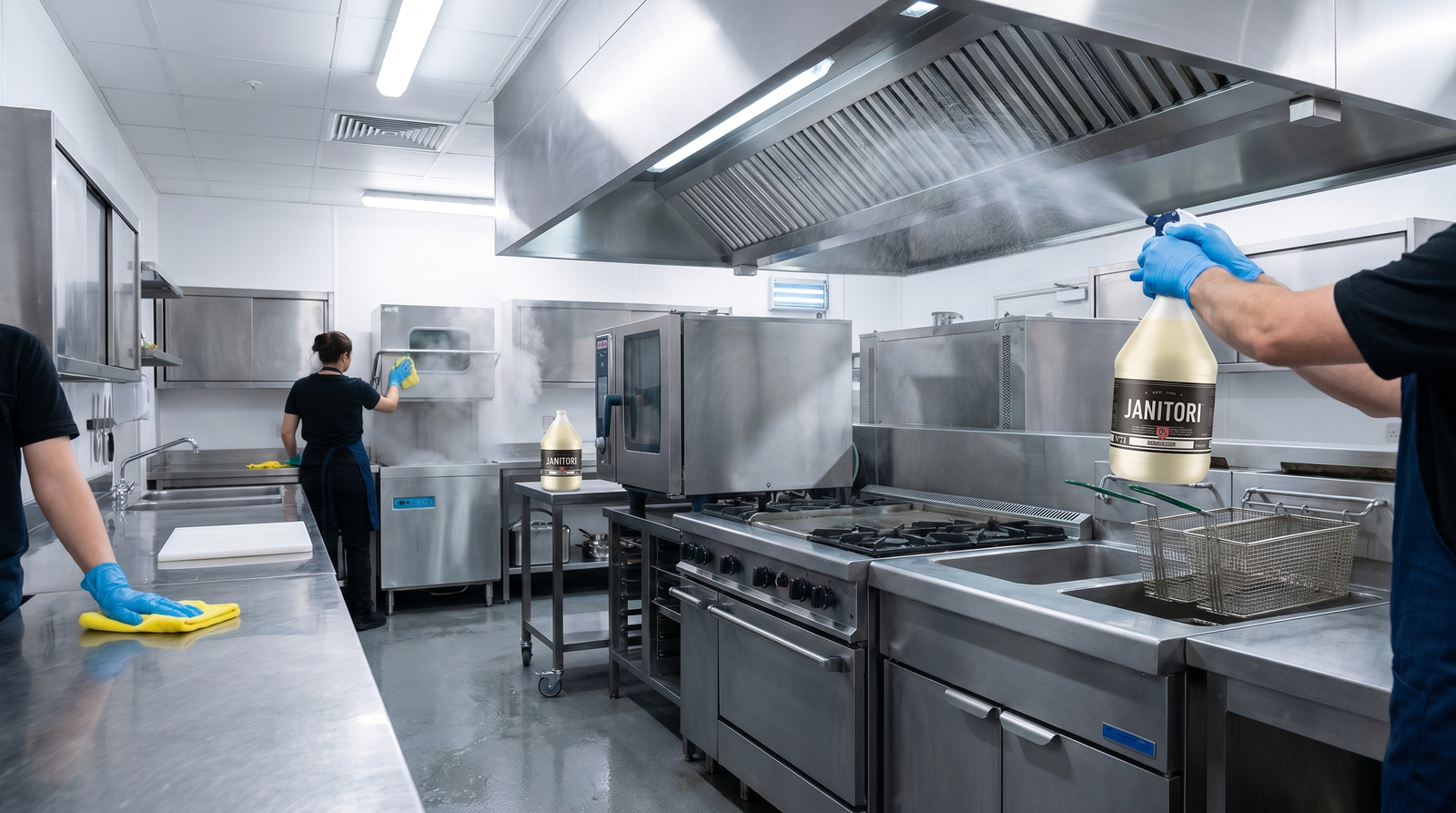 Commercial kitchen cleaning with JANITORI products — CFIA compliance guide hero image