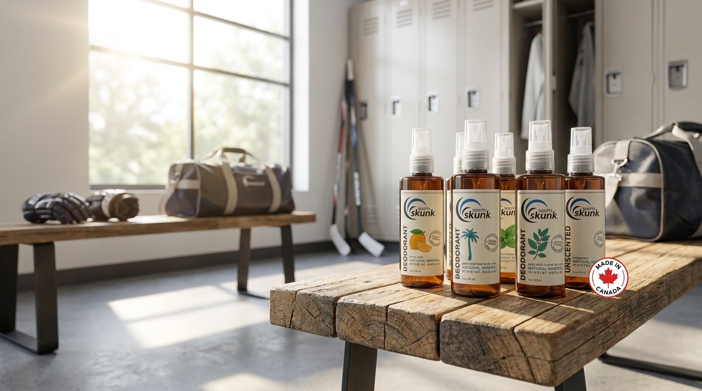 SPORTS SKUNK Natural Mineral Deodorant spray bottle — aluminum-free made in Canada