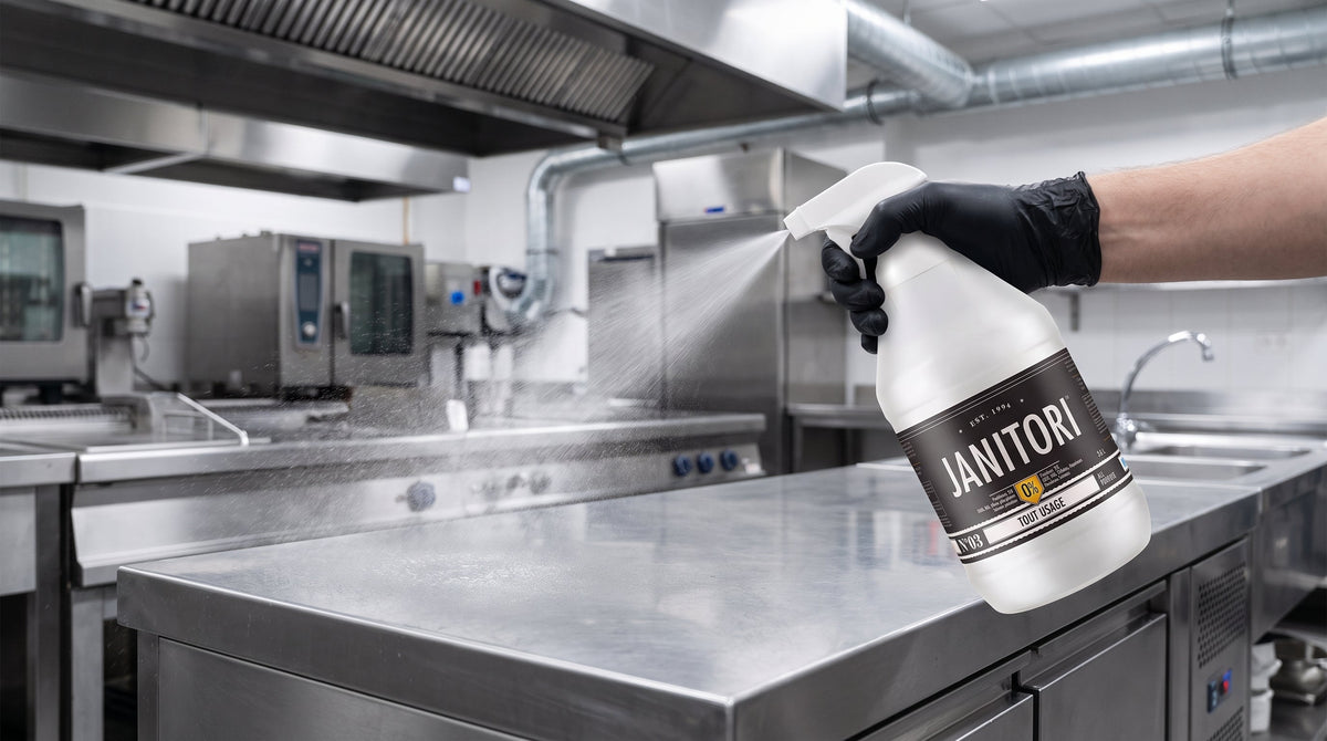 Non-toxic plant-based cleaner used in a commercial kitchen facility