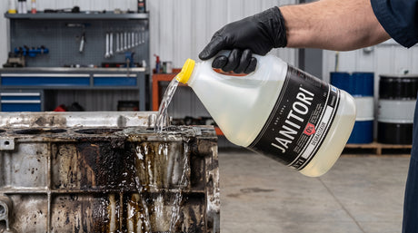 Applying JANITORI alkaline degreaser No.71 to heavy grease buildup in a commercial facility