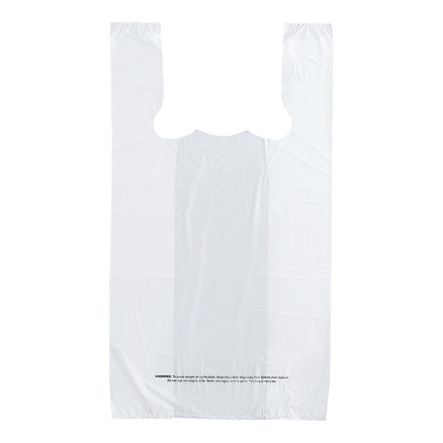 White Plastic T-Shirt Bags with Handles — 1/6 Size, Standard-Duty (Case of 1,000)