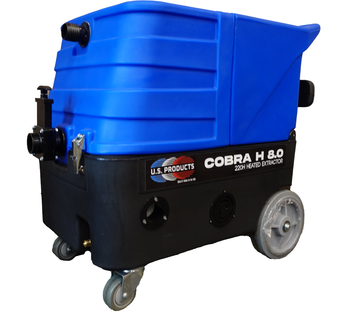 U.S. Products Cobra 8.0 220H Dual-Cord Heated Carpet Extractor 8 Gal 220 PSI Package with Trident Value Wand and 25 ft Hose Set 05-10008-P2