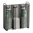 Safco Onyx Cup & Lid Holder — 3-Compartment Steel Mesh Breakroom Organizer, Black
