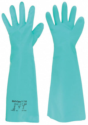 Ansell AlphaTec Solvex 37-185 Nitrile Chemical-Resistant Gloves — Size 11, 18", Green (Pair)