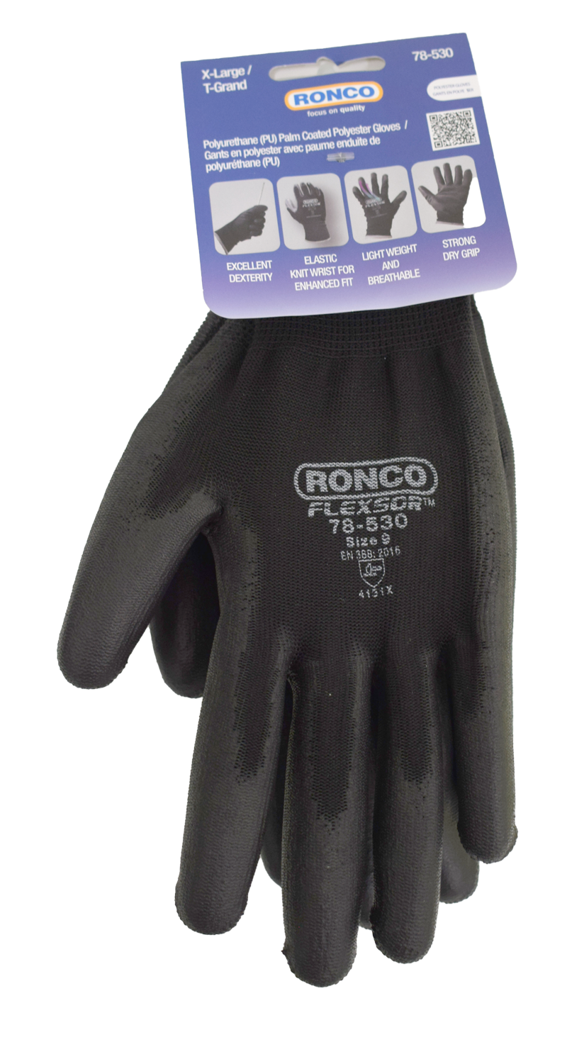 RONCO Flexsor 78-530 PU Palm-Coated Work Gloves — Large (Case of 72 Pairs)