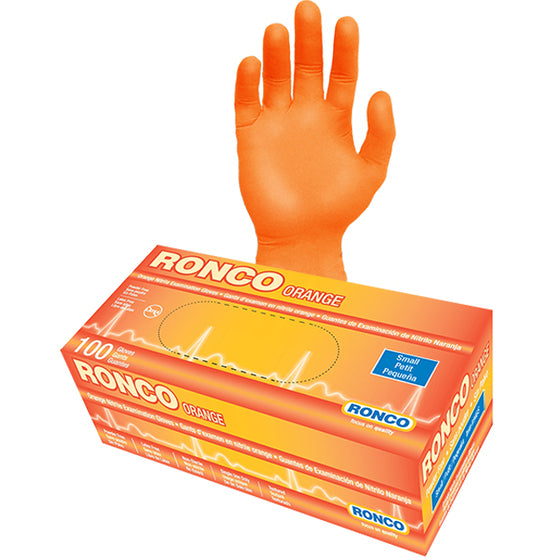 RONCO Orange High-Visibility Nitrile Disposable Gloves — Small, Powder-Free 4.5 Mil (Case of 1,000)