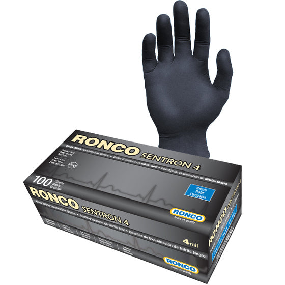 RONCO Sentron 4 Black Nitrile Gloves — Medium, 4 Mil, Powder-Free (Case of 1,000)