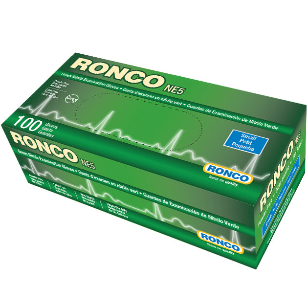 RONCO NE5 Green Nitrile Examination Gloves — Small, 5 Mil, Powder-Free (Case of 1,000)