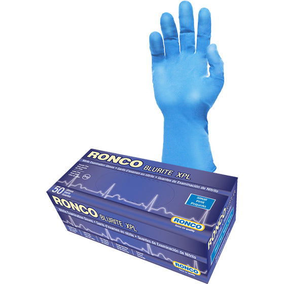 RONCO BluRite XPL Blue Nitrile Gloves — Small, 8 Mil, Extra-Long (50-Pack)