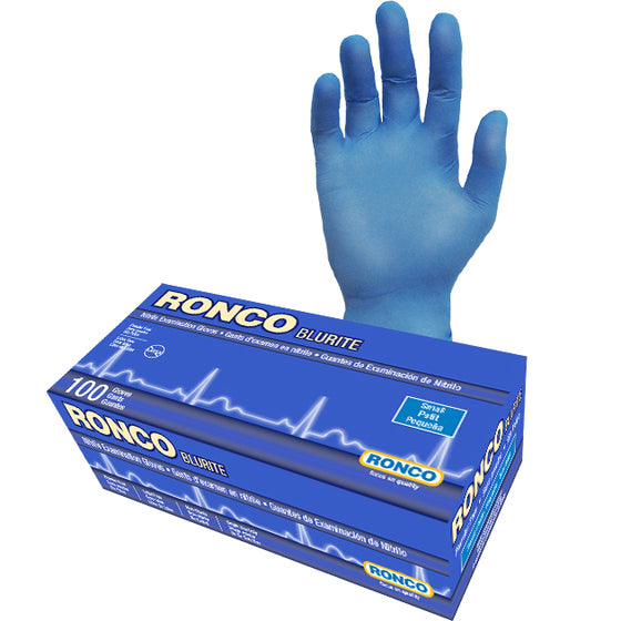 RONCO BluRite Blue Nitrile Exam Gloves — Small, 5 Mil, Powder-Free (Case of 1,000)