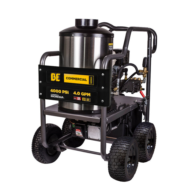 BE HW4013HG Hot-Water Gas Direct-Drive Pressure Washer - 4000 PSI, 4.2 GPM, Honda GX390, General EZ4040G pump, 12V Becke