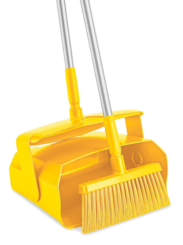 Uline Dust Pan and Broom Combo — Yellow, 37" Aluminum Handle