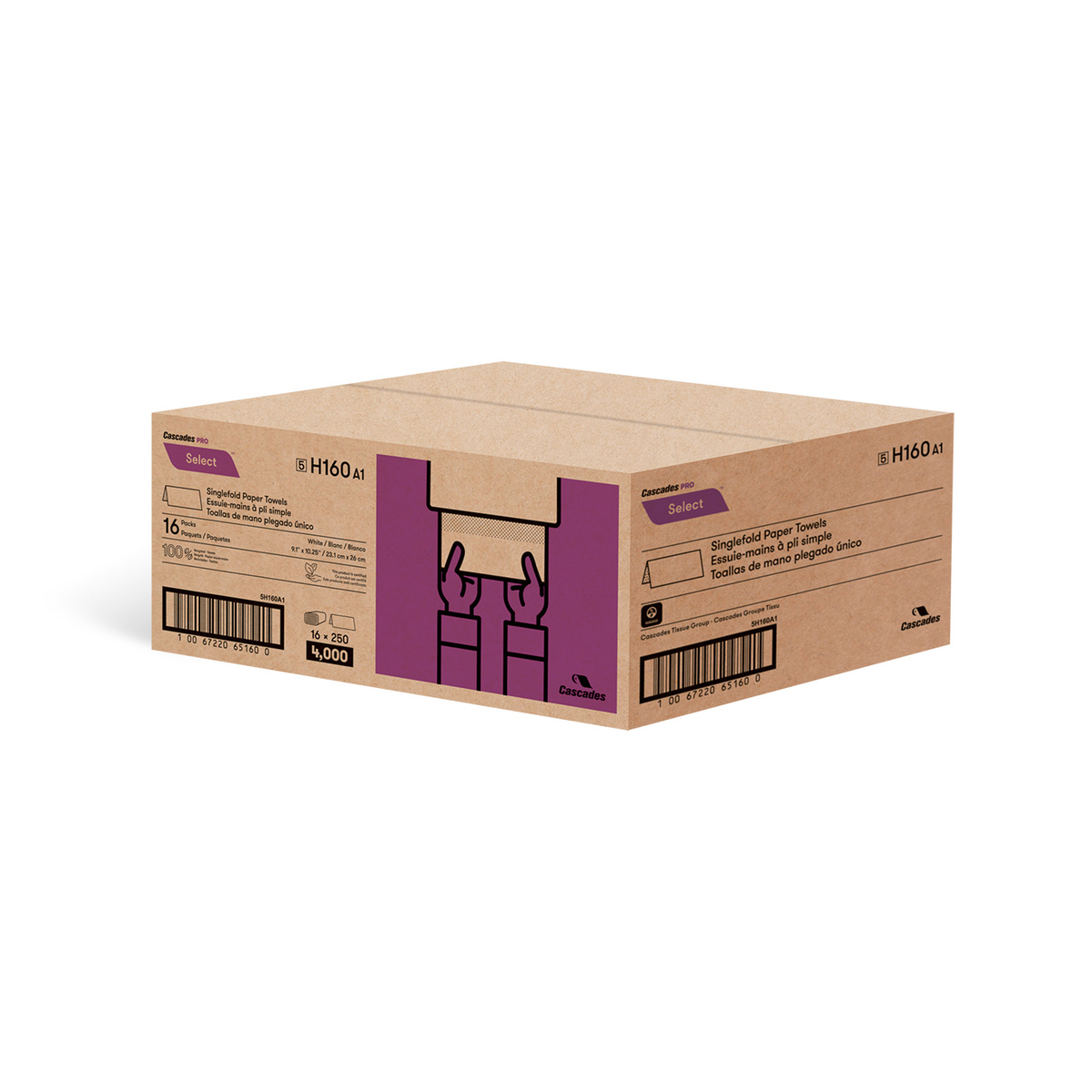 Cascades PRO Select Singlefold White Hand Towels — 9.1" x 10.25", 1-Ply (4000/Case)