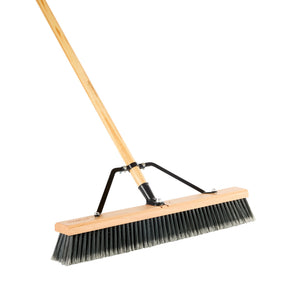 Clean-Tek 24" Push Broom with Braced Handle — Medium PVC Bristles, 60" Wood Handle